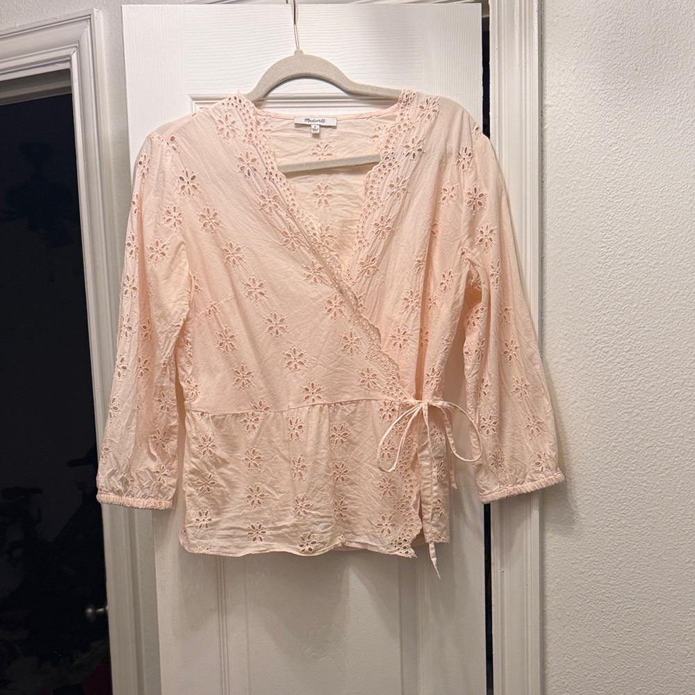 Madewell Eyelet Wrap Blouse - Pale pink
